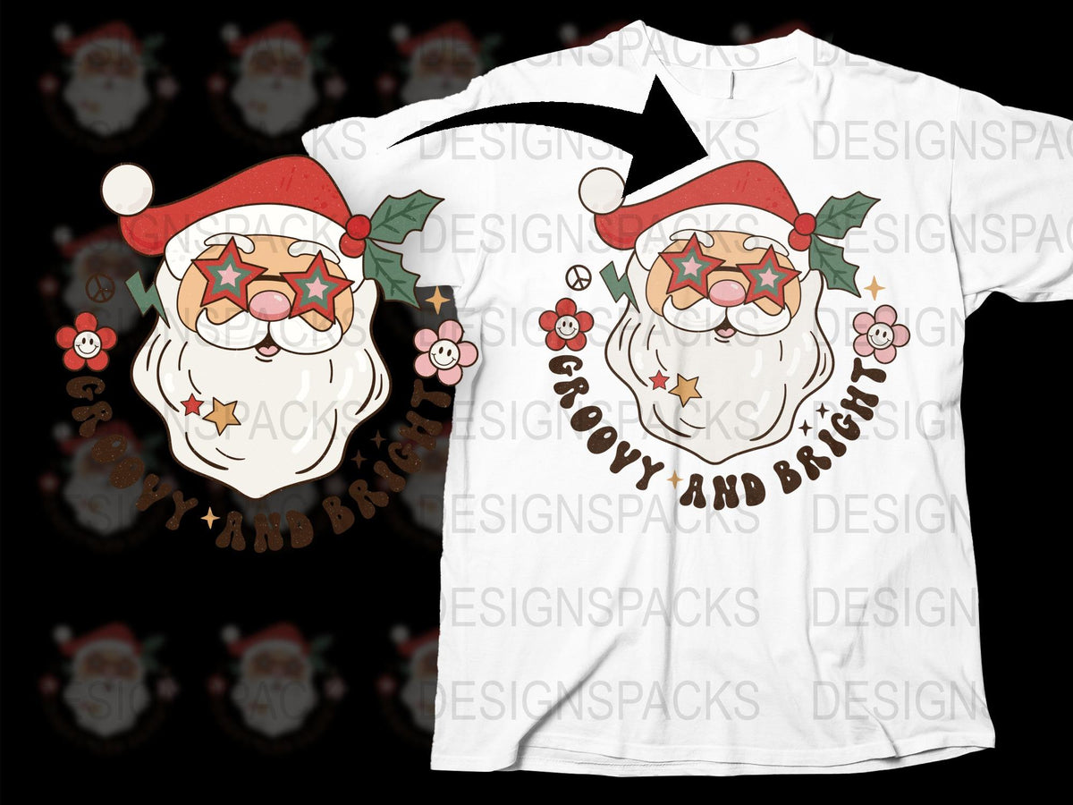 Festive Santa T-Shirt, Christmas Star Glasses Graphic Tee, Holiday Casual Wear for All Ages