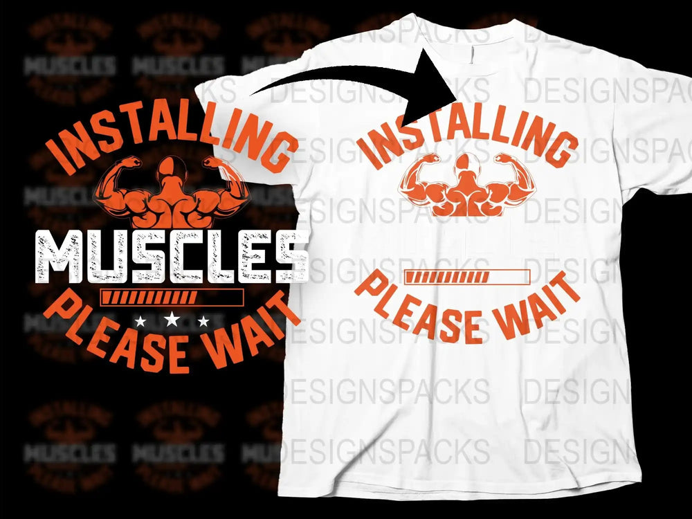Funny Gym T-Shirt Installing Muscles Please Wait, Fitness Workout Tee, Humorous Bodybuilding Shirt, Gift for Gym Lover, Unisex Tee