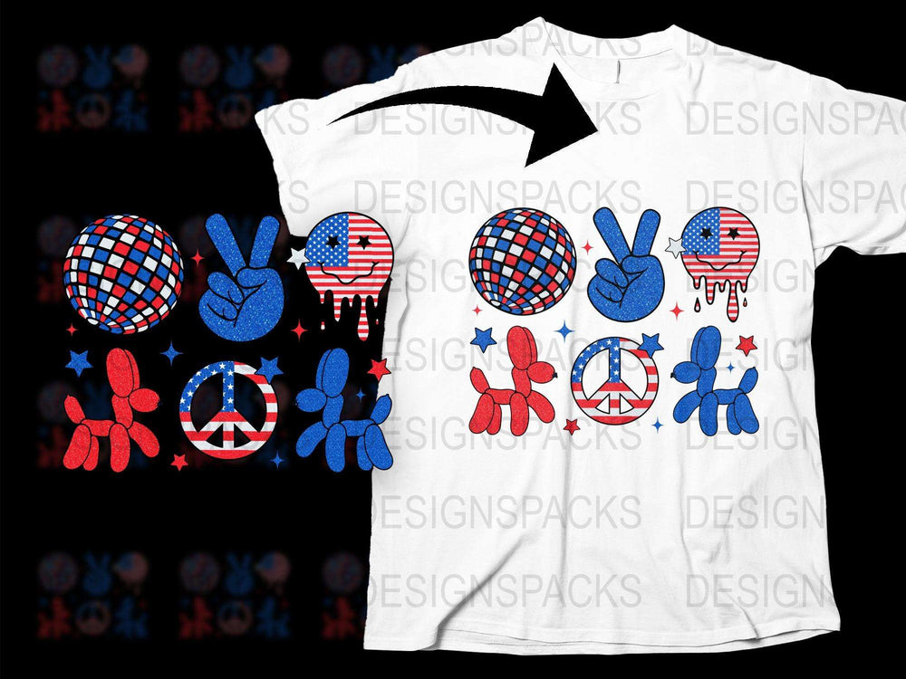 Patriotic T-Shirt American Flag Peace Sign Graphic Tee, Red Blue White, Unisex Fashion Top