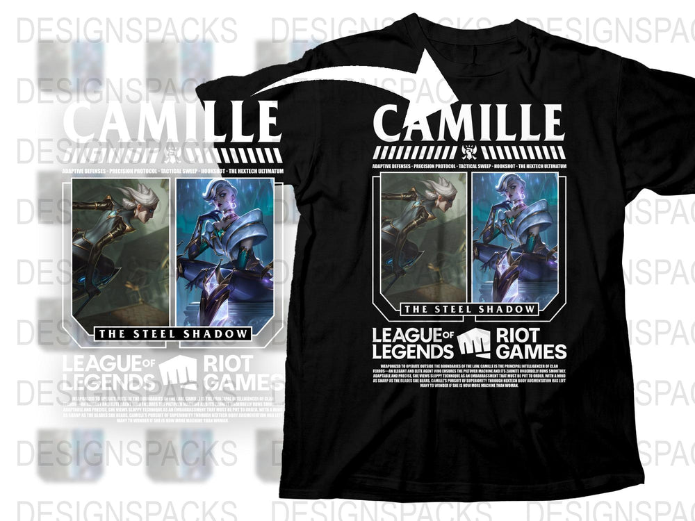 Camille League of Legends T-Shirt, The Steel Shadow Gaming Tee, Riot Games Merch, Black Unisex Apparel