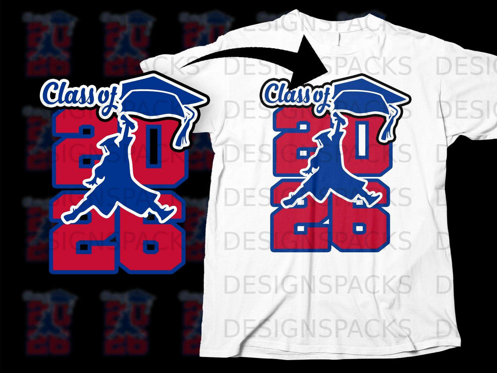 Class of 2026 graphic with graduation cap and figure.