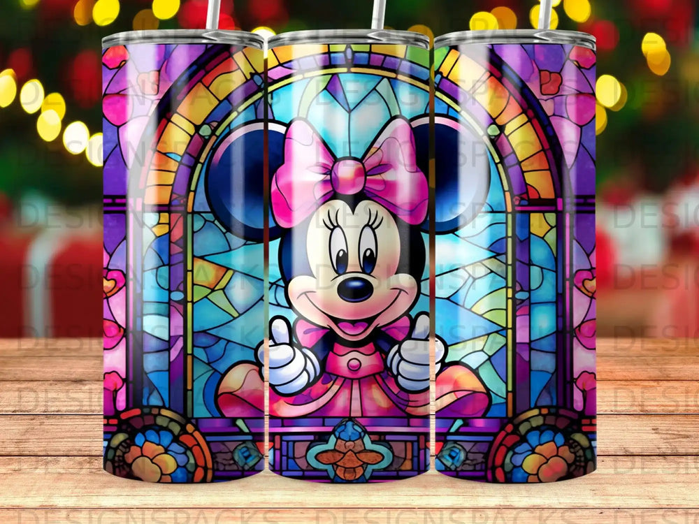 Minnie Mouse stained glass design on a tumbler.