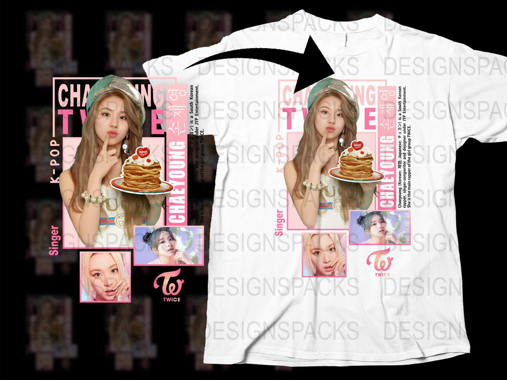 K-Pop Inspired T-Shirt, TWICE Chaeyoung Print, Colorful Pop Culture Apparel, Casual Streetwear Style, Korean Fashion Influencer Tee