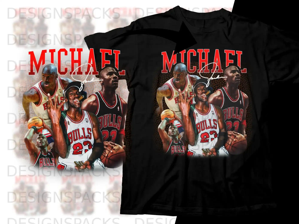 Michael Jordan and Scottie Pippen on basketball t-shirts.