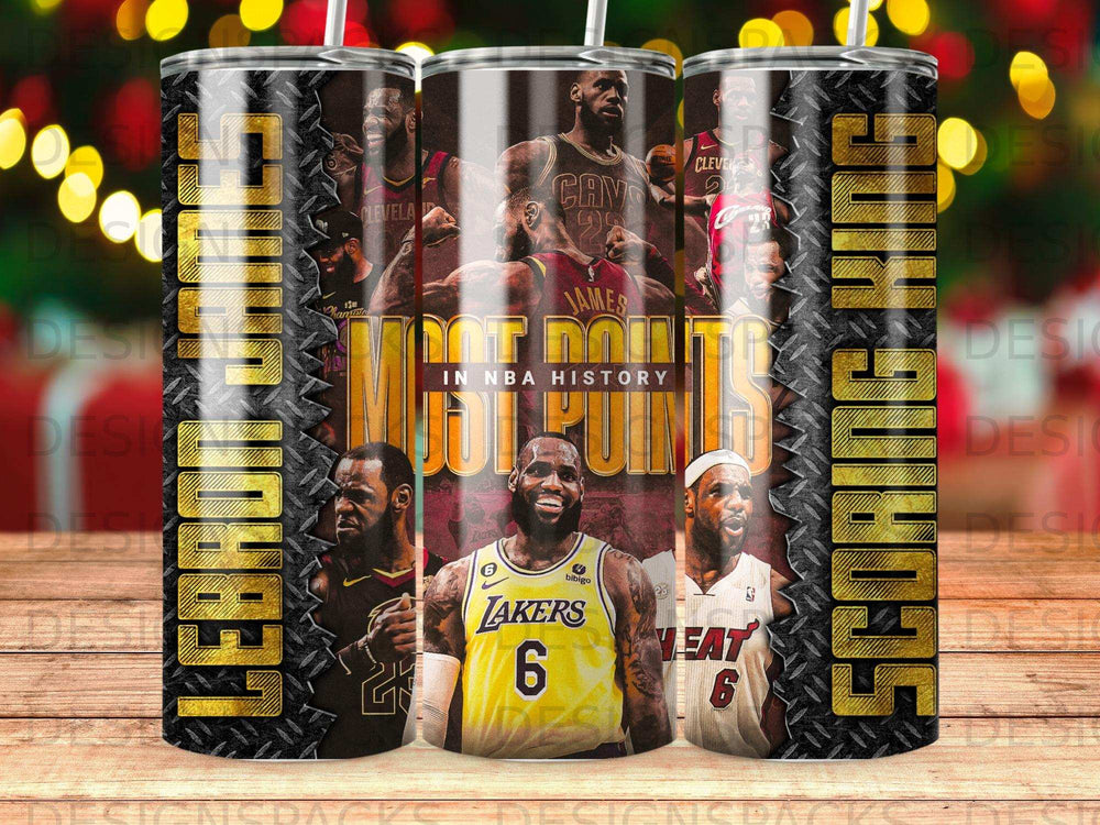 LeBron James "Scoring King" tumbler with "In NBA History" text.