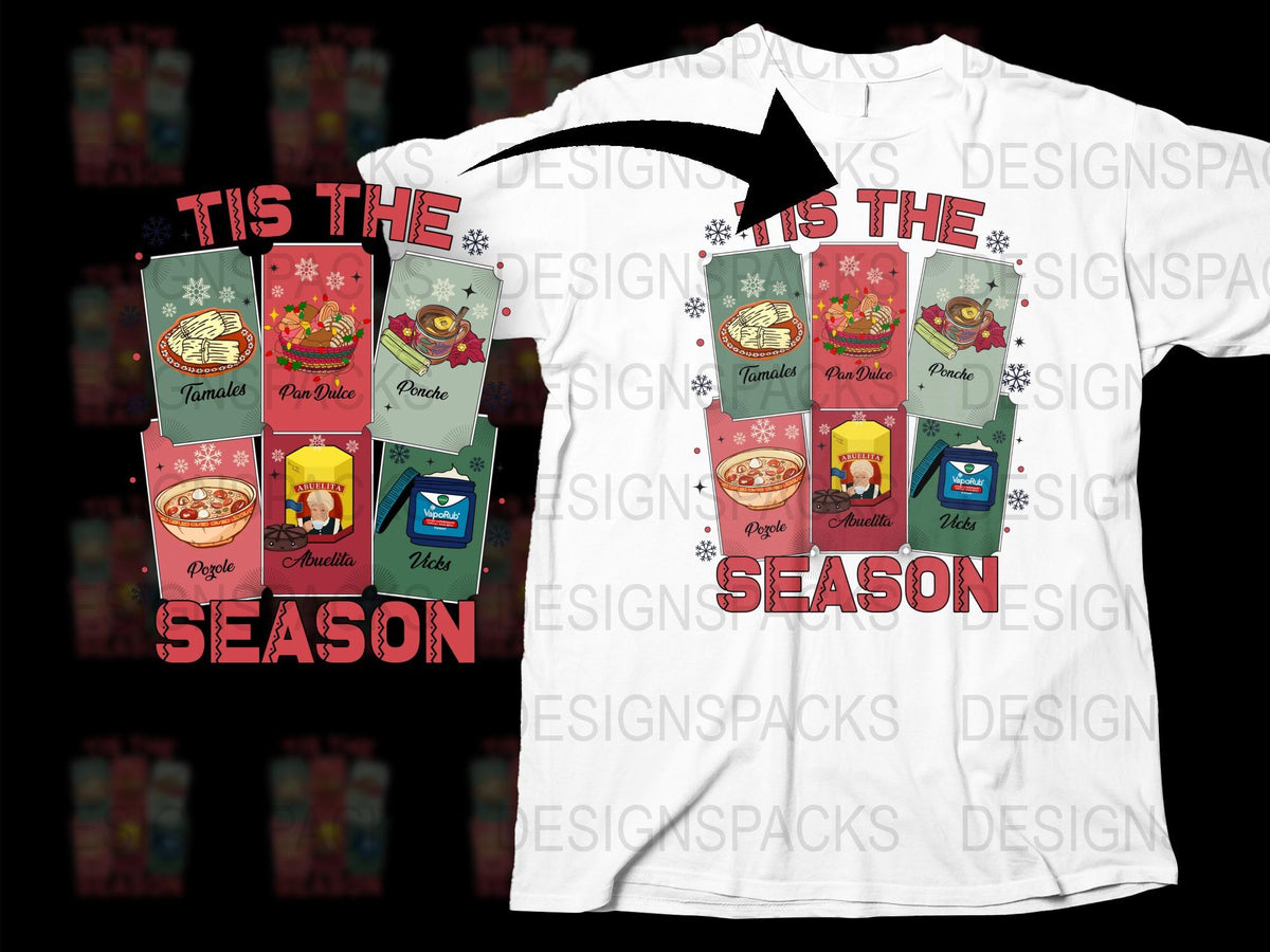 Christmas T-Shirt 'Tis the Season' Festive Food Graphics Holiday Tee Unisex Gift Idea