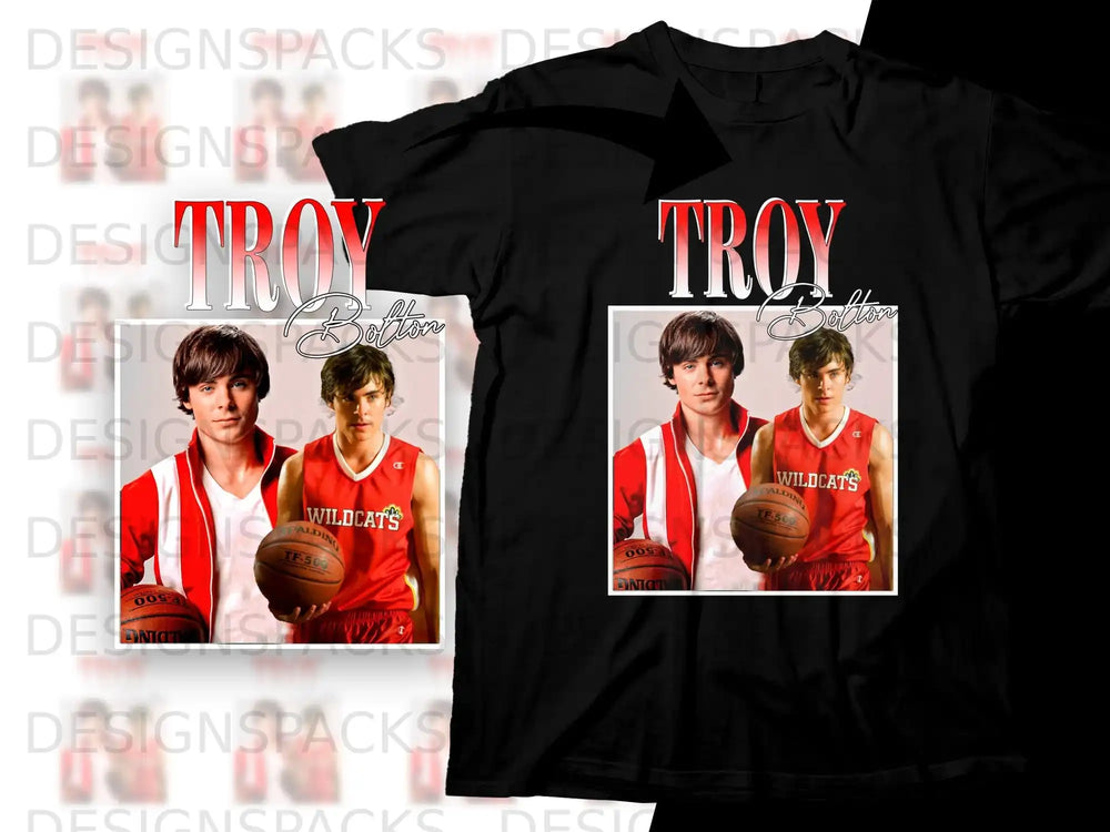 Troy Bolton holding a basketball, wearing a Wildcats jersey.