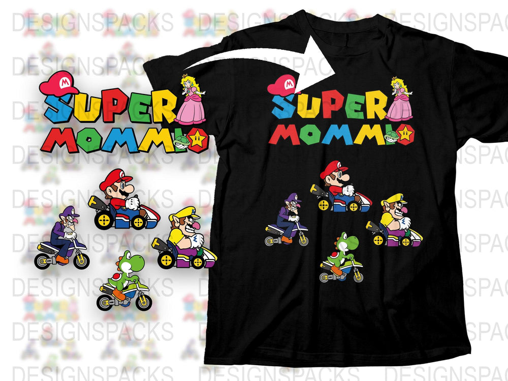 Super Mommy Mario Themed T-Shirt, Colorful Video Game Inspired Tee, Fun Mother's Day Gift, Available in Multiple Sizes