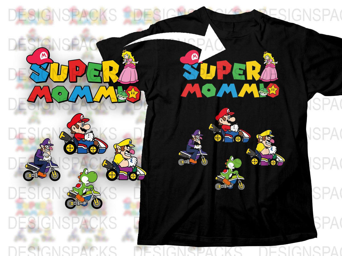 Super Mommy Mario Themed T-Shirt, Colorful Video Game Inspired Tee, Fun Mother's Day Gift, Available in Multiple Sizes