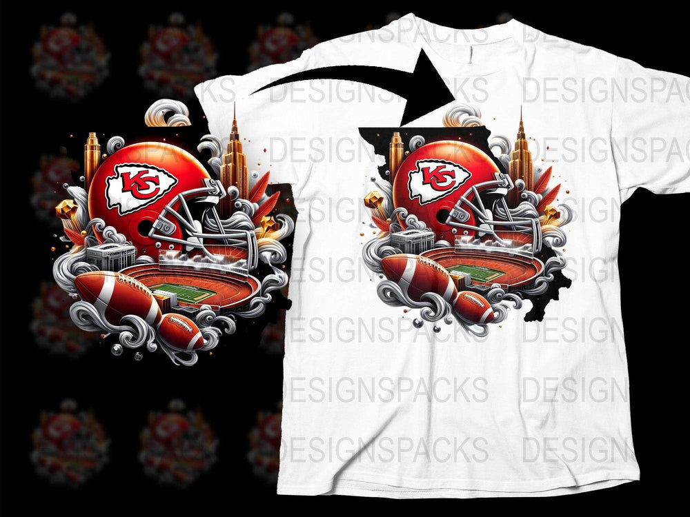 Kansas City Football Graphic T-Shirt, Sports Fan Apparel, Unique Team Helmet Design Tee
