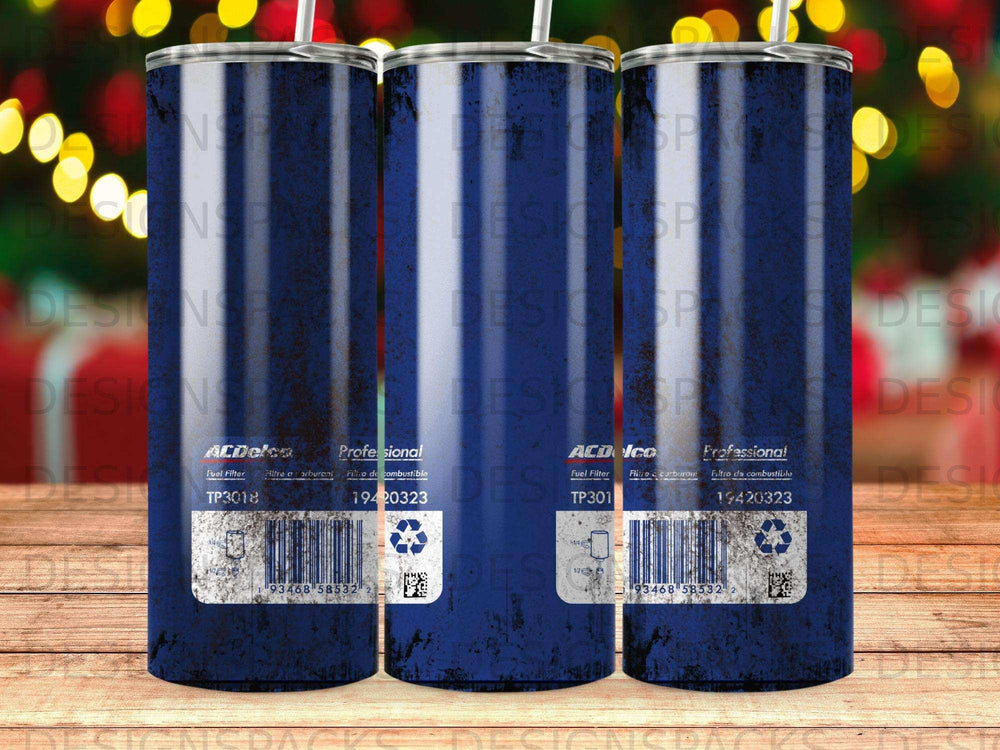 Three ACDelco TP3018 Professional fuel filters against a blue speckled background.