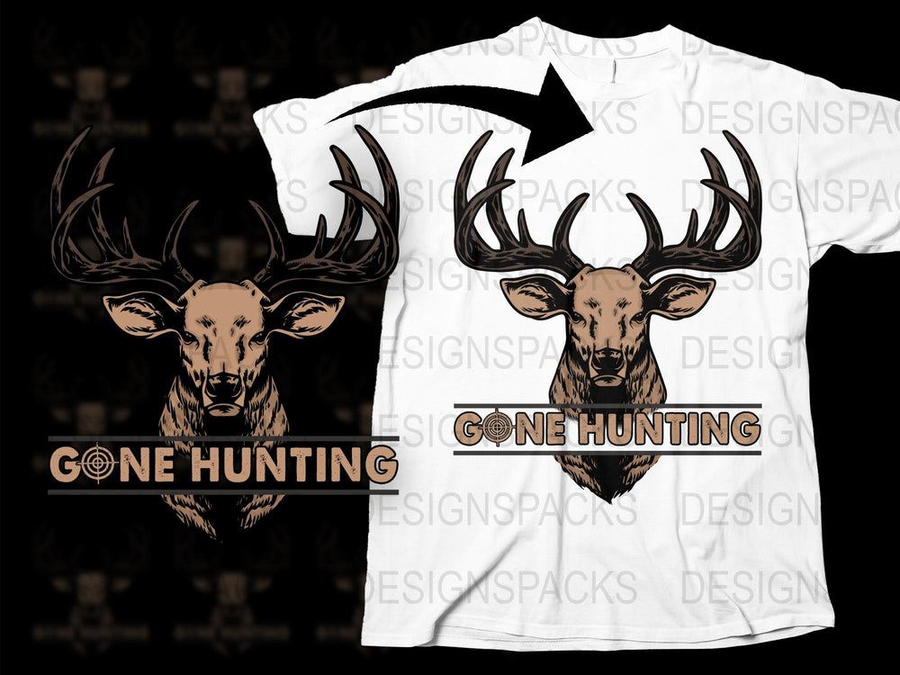 Gone Hunting Deer Graphic T-Shirt, Vintage Stag Head Design, Men's Hunting Apparel, Outdoor Wildlife Tee, Unique Hunter Gift