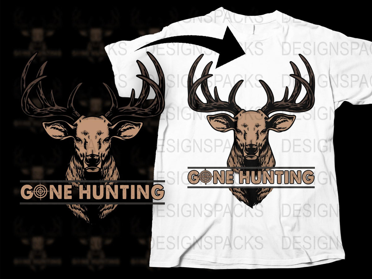 Gone Hunting Deer Graphic T-Shirt, Vintage Stag Head Design, Men's Hunting Apparel, Outdoor Wildlife Tee, Unique Hunter Gift