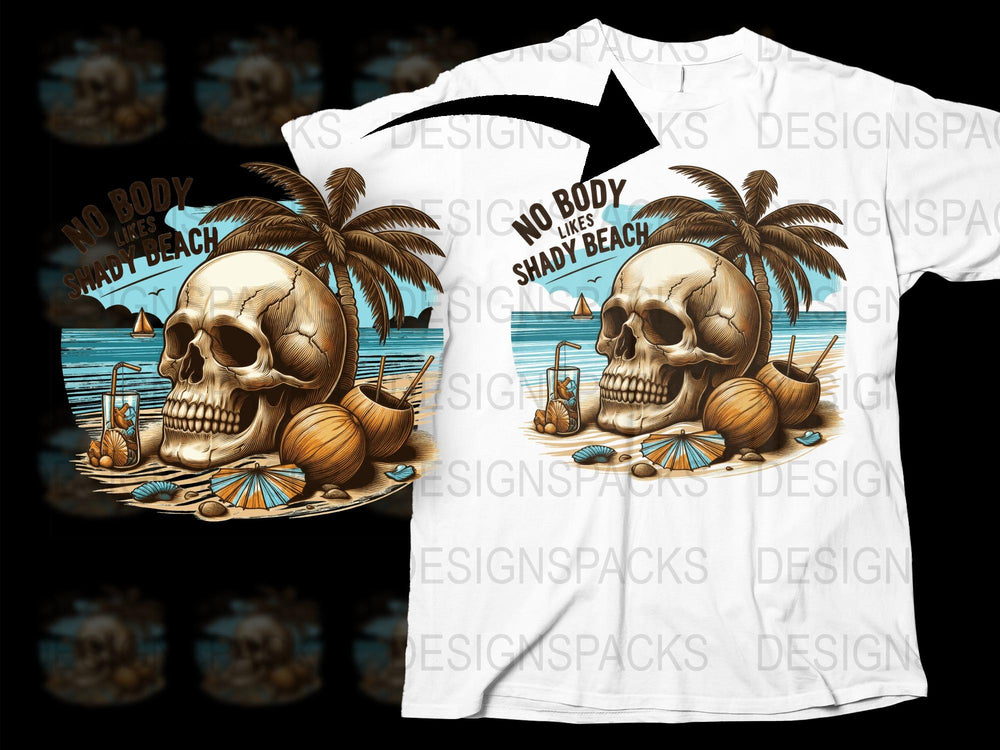Tropical Skull T-Shirt, Beach Themed Graphic Tee, Summer Palm Trees and Ocean Design, Unisex Casual Wear