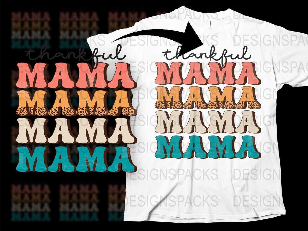 Thankful Mama T-Shirt, Leopard Print, Colorful Modern Typography Tee for Moms, Trendy Mother's Day Gift, Graphic Tee