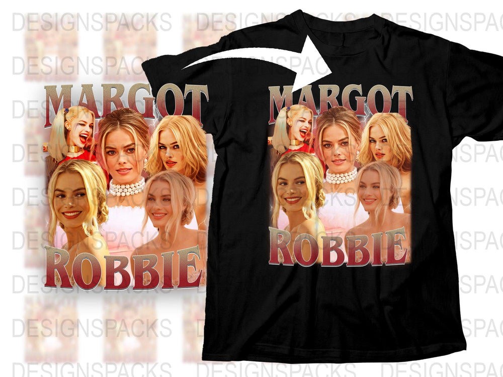Margot Robbie Fan T-Shirt, Celebrity Photo Collage, Fashion Tee, Gift Idea for Movie Lovers