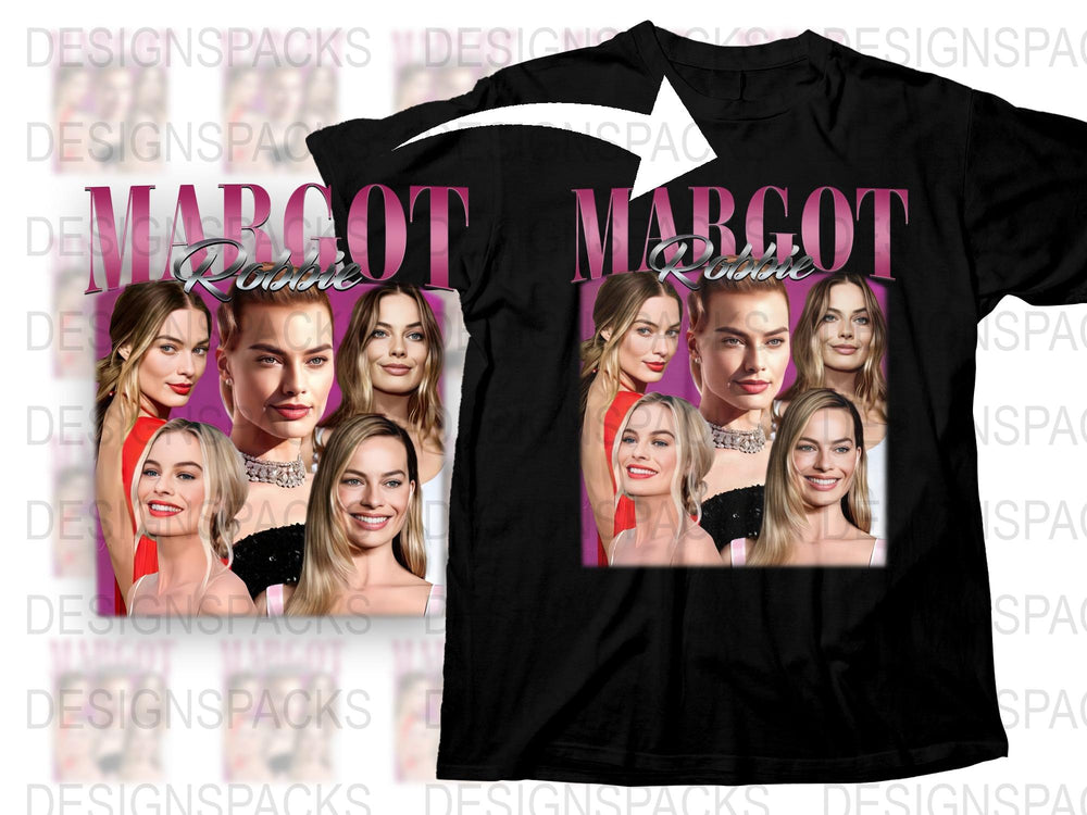 Margot Robbie Inspired Graphic T-Shirt, Celebrity Photo Collage, Fashion Tee, Women's Casual Top, Gift Idea for Movie Fans