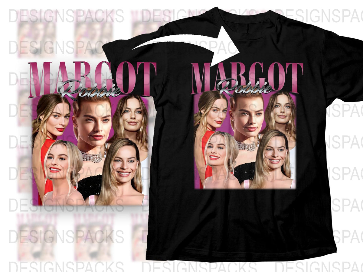 Margot Robbie Inspired Graphic T-Shirt, Celebrity Photo Collage, Fashion Tee, Women's Casual Top, Gift Idea for Movie Fans
