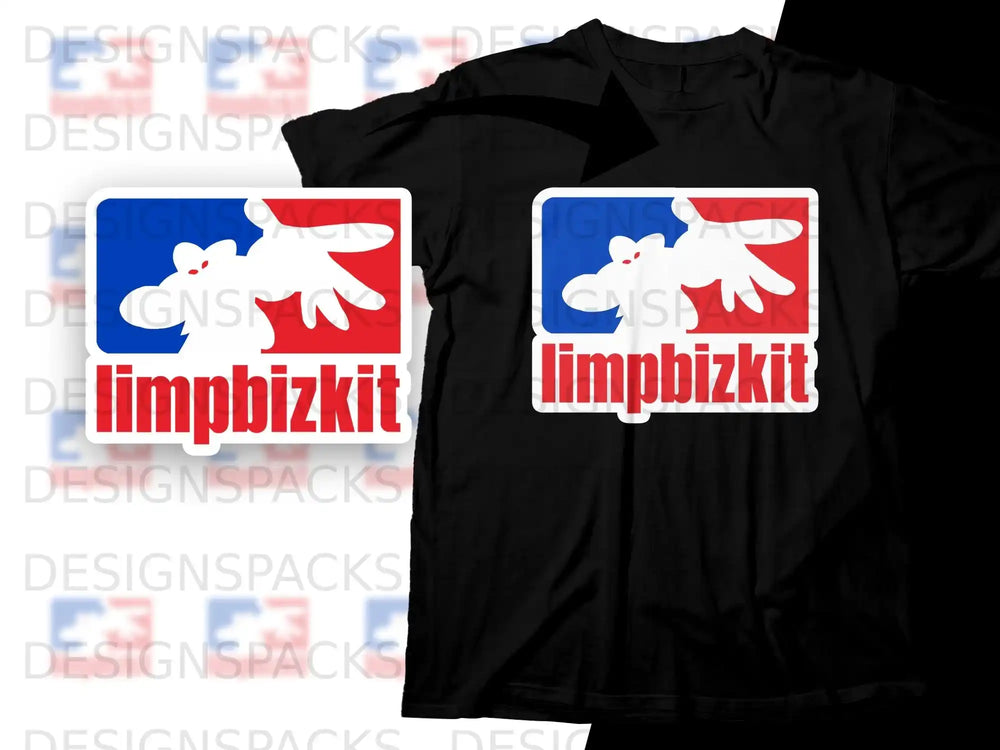 Limp Bizkit logo on a black t-shirt and a flat graphic.