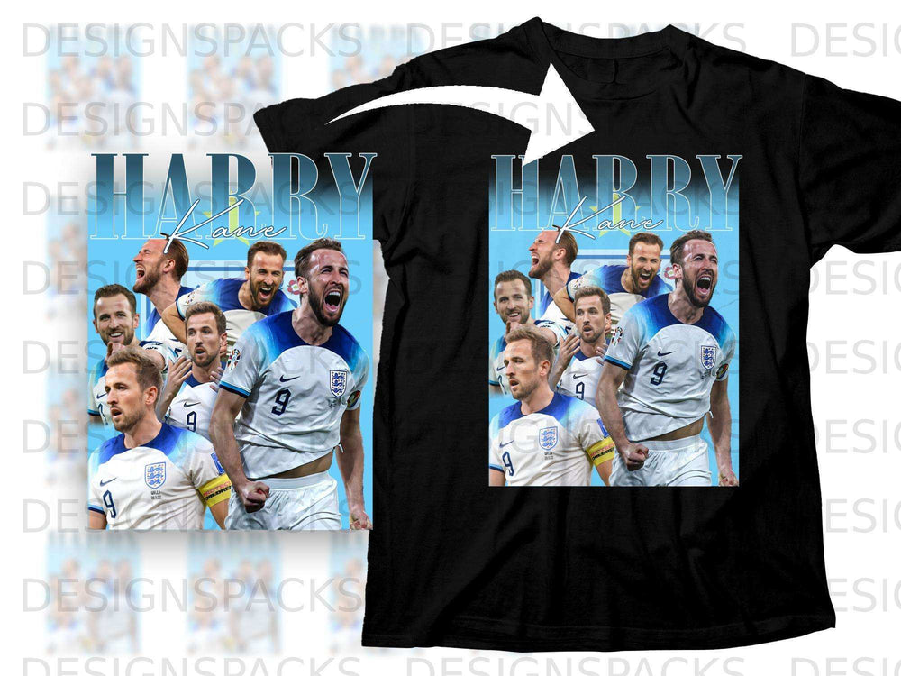 Black t-shirt with Harry Kane print and England football crest.