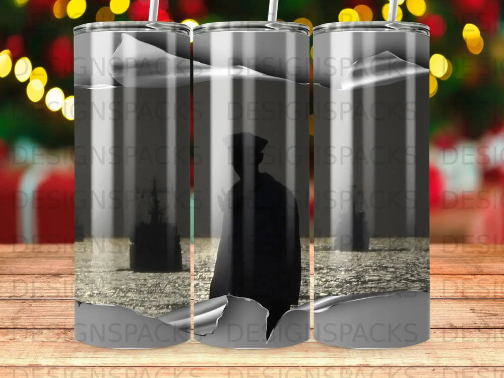 Graduation silhouette against a blurry, bokeh background with torn paper effect.