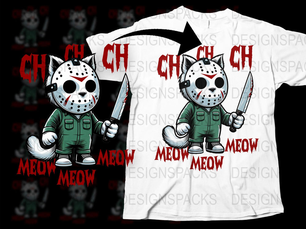 Horror Cat T-Shirt, Jason Mask Kitten Tee, Funny Halloween Cat Shirt, Unisex Graphic Tee, Horror Movie Parody, Unique Gift Idea