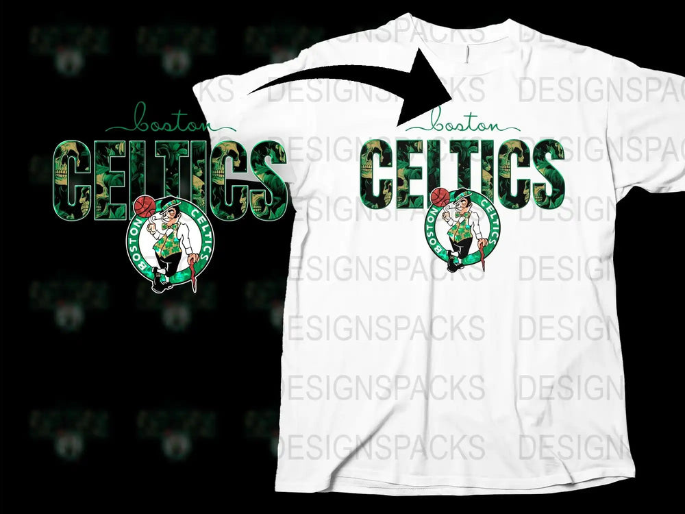 Boston Celtics Inspired T-Shirt, White Graphic Tee, Sports Fan Apparel, Casual Wear