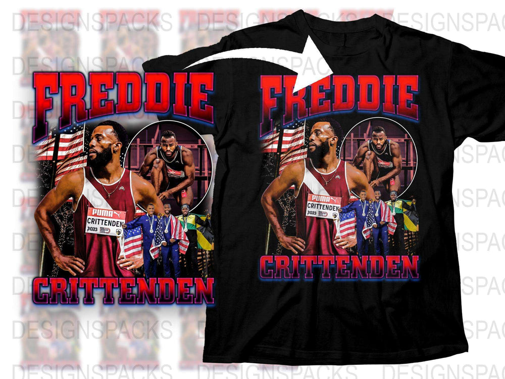 Freddie Crittenden Athletic T-Shirt, Puma Sponsored Runner, USA Flag Design, Sports Fan Apparel