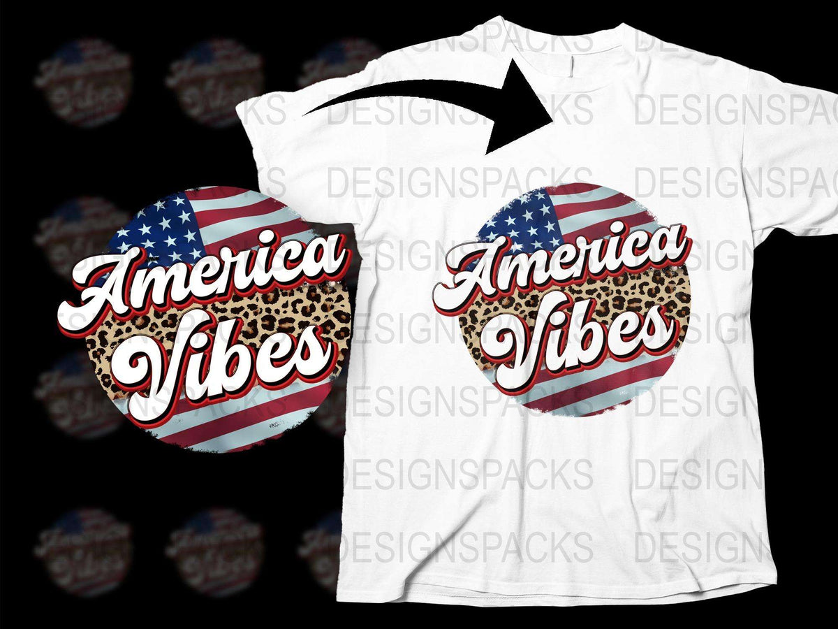 America Vibes T-Shirt, Patriotic USA Flag and Leopard Print Heart Design, Stylish Graphic Tee
