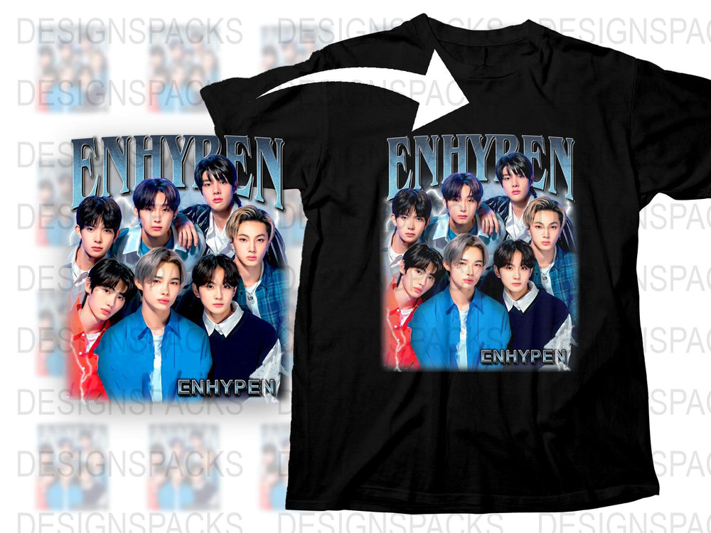 ENHYPEN Band T-Shirt, K-Pop Music Group Photo Print, Fan Merchandise, Unisex Black Tee