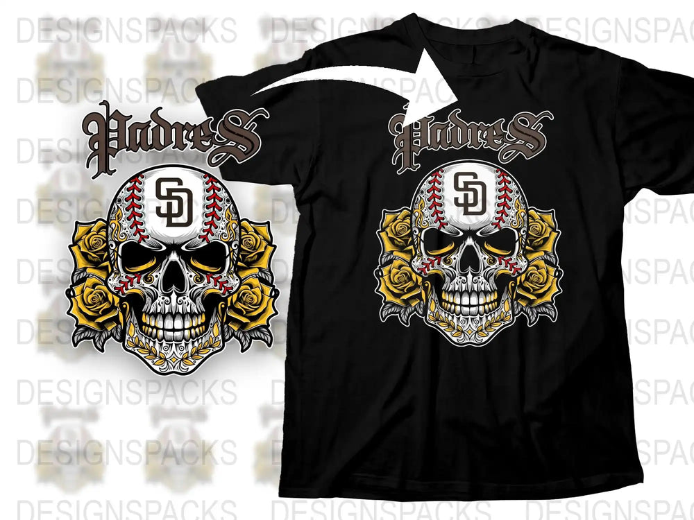 Gothic Skull T-Shirt, Dark Fantasy Baseball Design, Men's Fashion Tee, Unique Graphic Skull Print Shirt