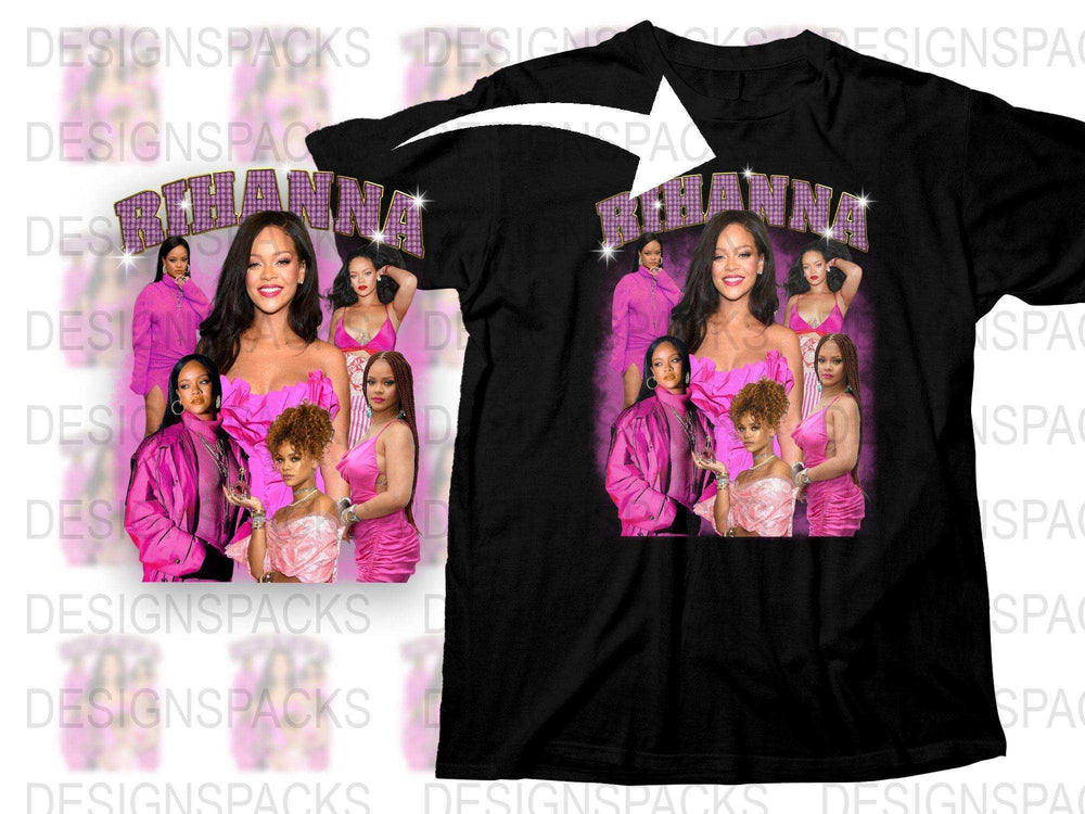 Rihanna Inspired Graphic T-Shirt, Celebrity Photo Collage, Fashion Pop Art Tee, Unique Fan Merchandise, Music Icon Apparel
