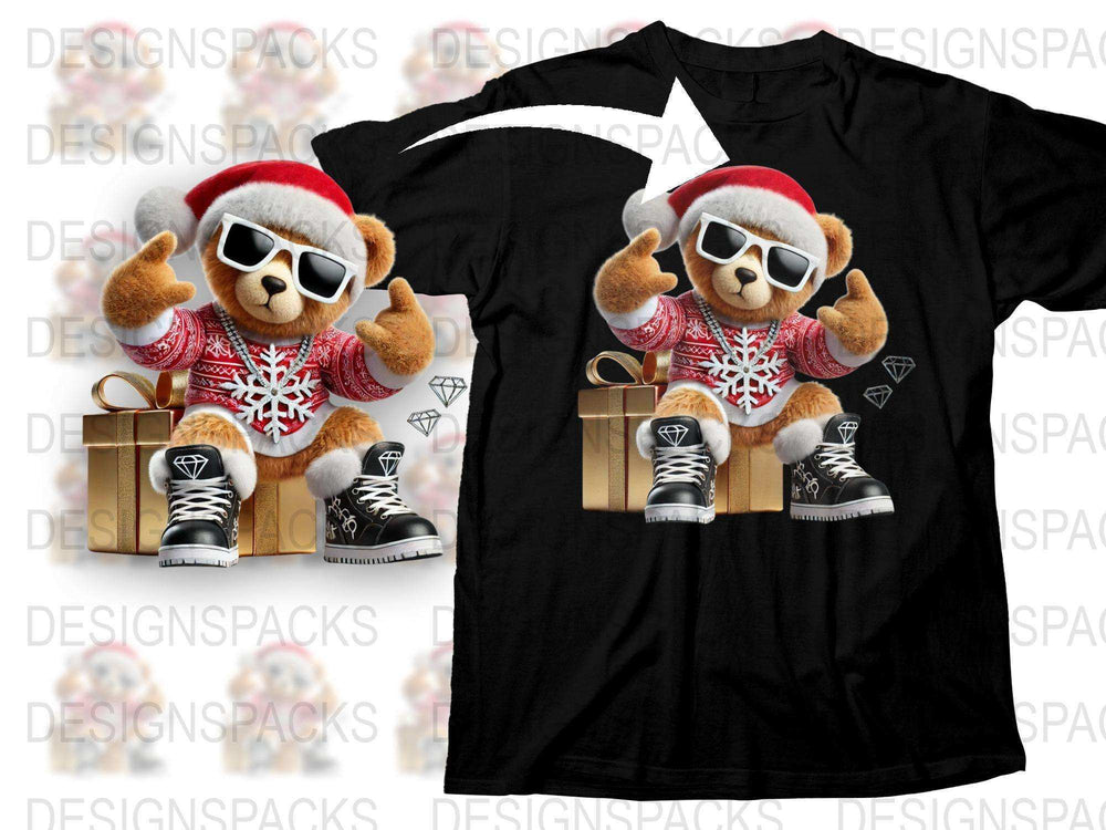 Christmas Bear T-Shirt, Cute Santa Teddy Bear Holiday Outfit, Festive Winter Apparel, Unisex Adult Fashion Tee