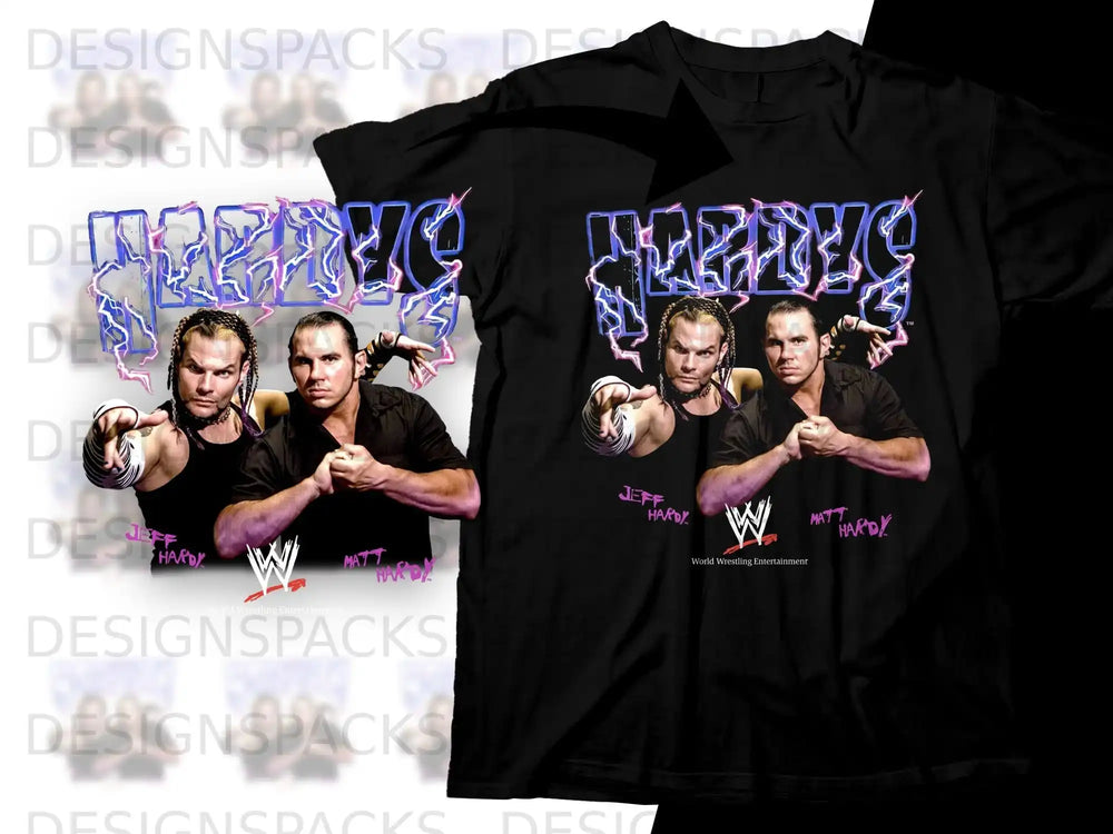 Black t-shirt featuring Jeff Hardy and Matt Hardy from World Wrestling Entertainment.