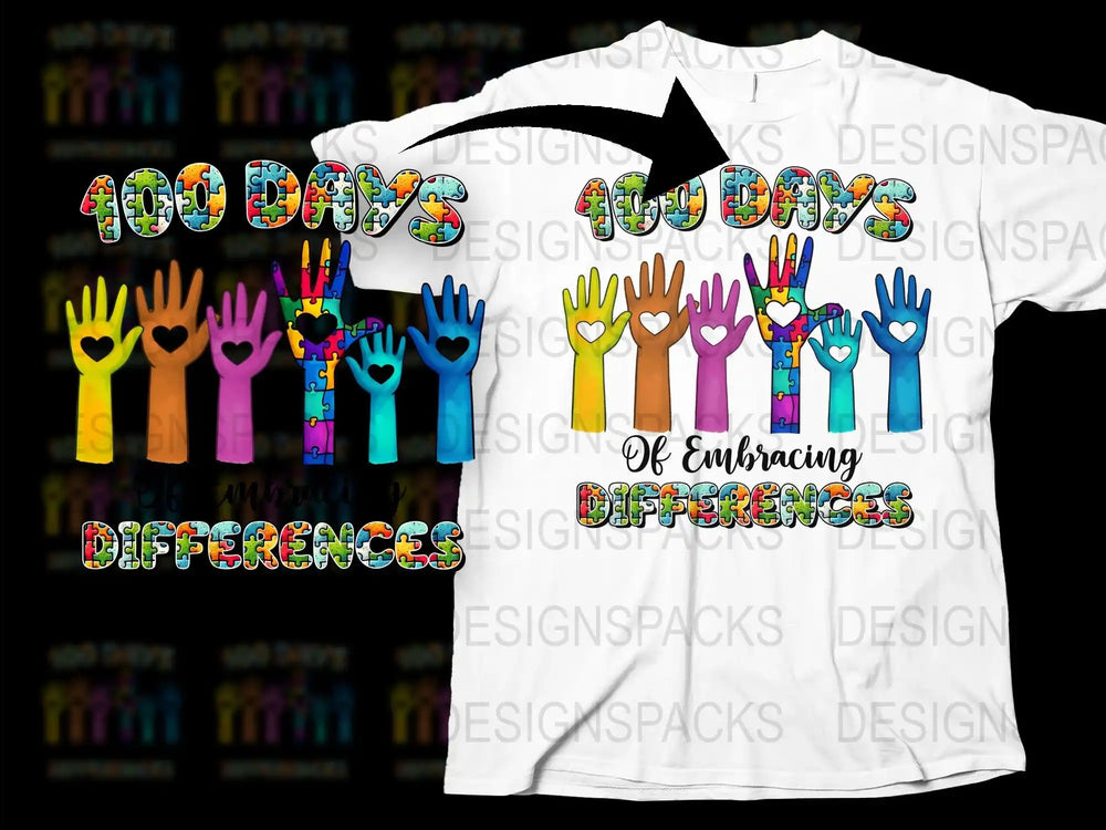100 Days of Embracing Differences T-Shirt, Colorful Hands Diversity Unity, Unisex Adult Clothing, Graphic Tee, Inclusive Fashion