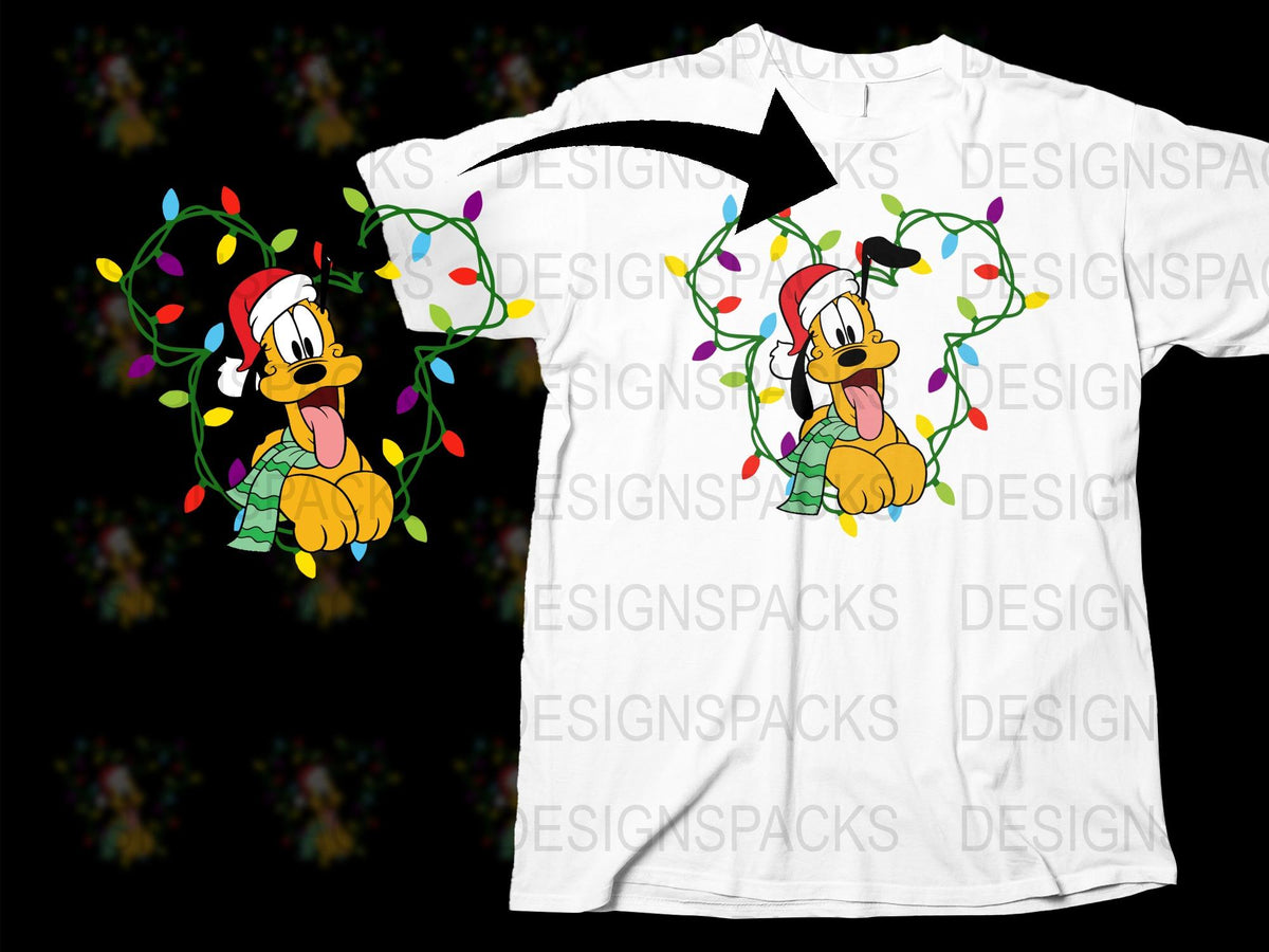 Festive Duck Cartoon Character T-Shirt, Colorful Christmas Lights, Holiday Casual Wear for All Ages