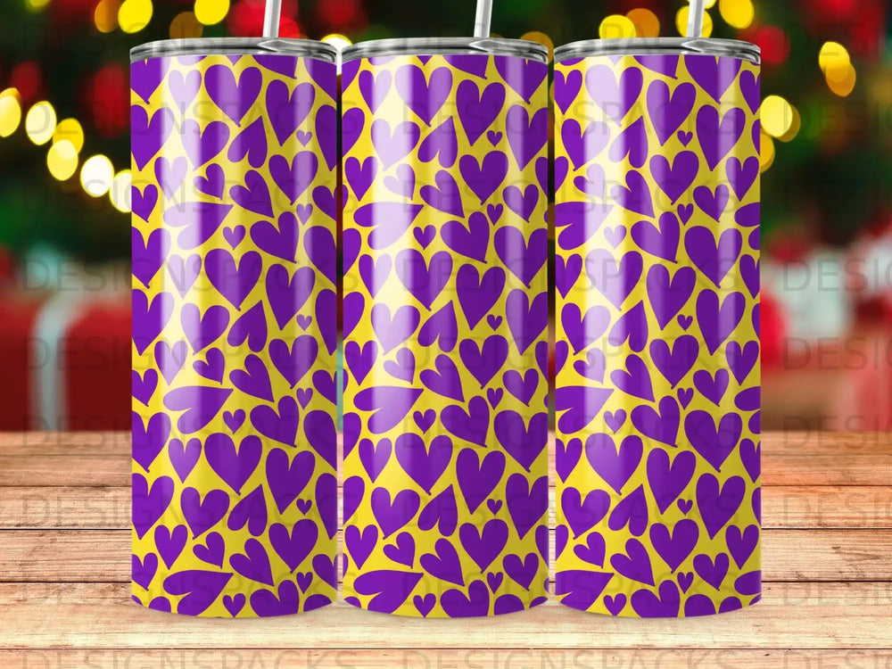 Purple hearts yellow background skinny tumbler product type
