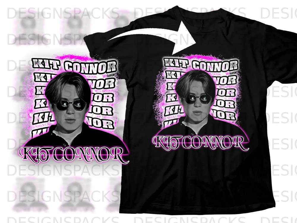 Black t-shirt featuring a graphic of Kit Connor with "KIT CONNOR" text.