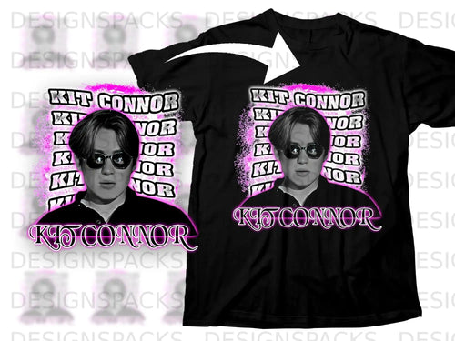 Black t-shirt featuring a graphic of Kit Connor with 