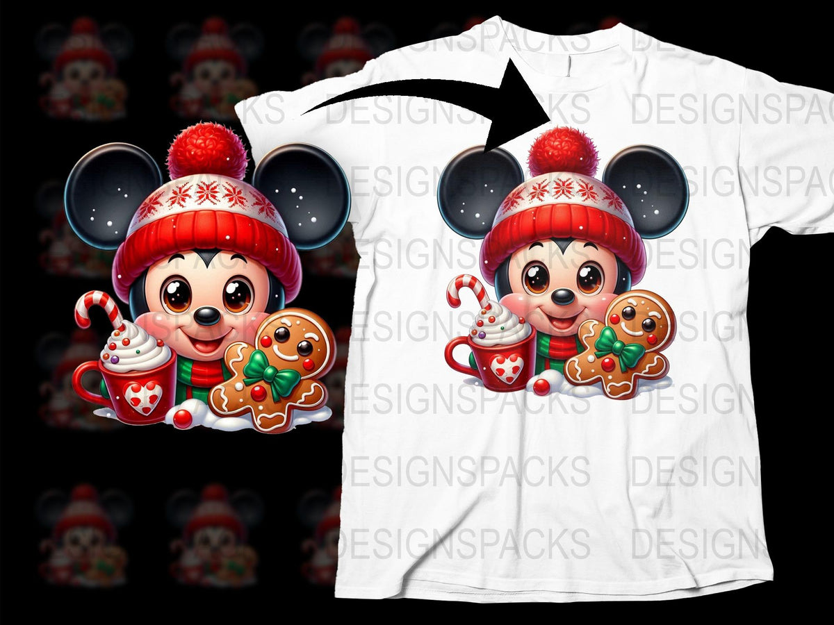 Kids Christmas T-Shirt, Cute Mouse with Gingerbread, Holiday Graphic Tee, Winter Clothing for Children, Festive Apparel
