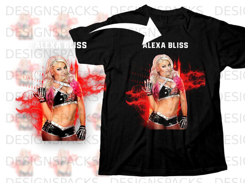 Black t-shirt with Alexa Bliss graphic and red lightning design.