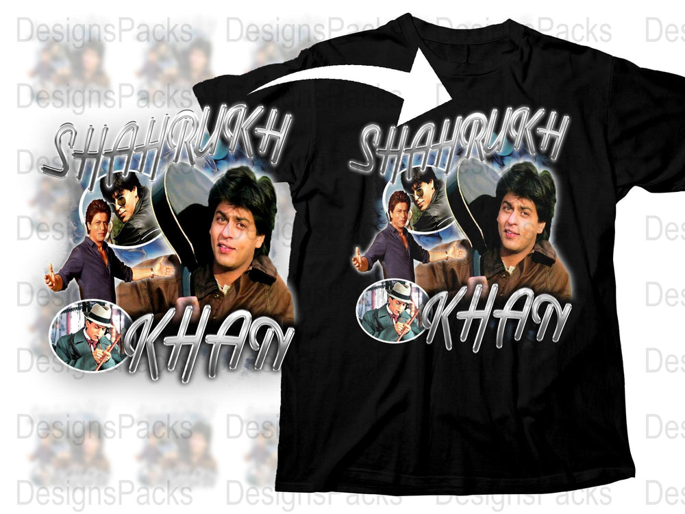Shahrukh Khan T-Shirt Bollywood Movie Star Fan Merchandise Black Tee Graphic