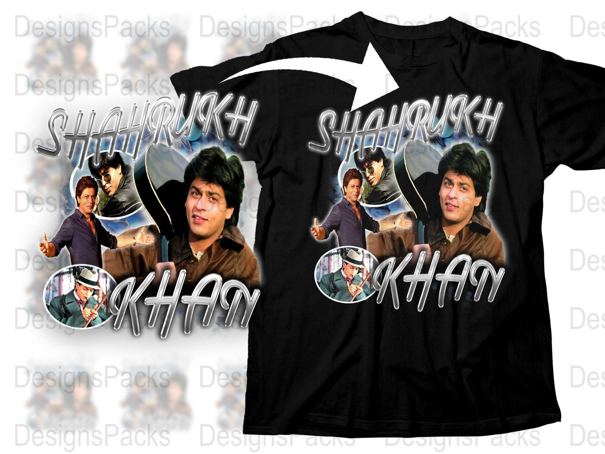 Shahrukh Khan T-Shirt Bollywood Movie Star Fan Merchandise Black Tee Graphic