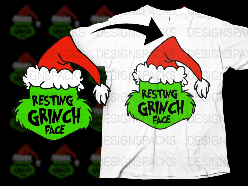 Resting Grinch Face T-Shirt Funny Christmas Tee Holiday Outfit Santa Hat Graphic Top
