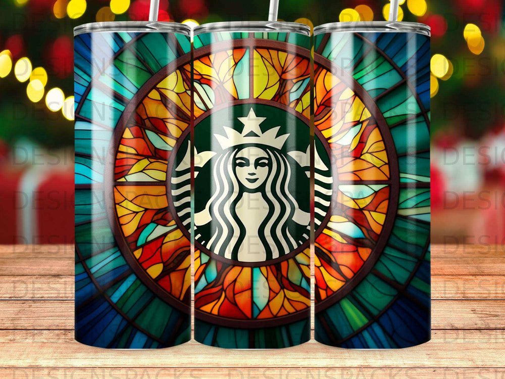 Starbucks logo on stained glass pattern tumbler.