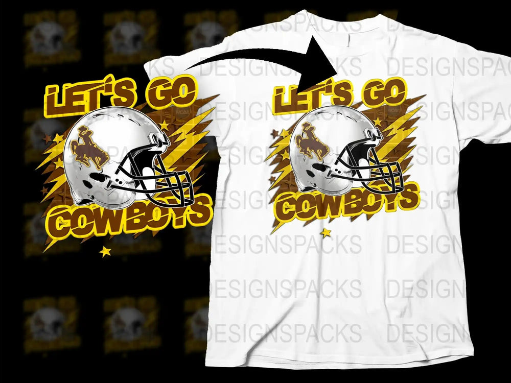 Cowboys Football Helmet T-Shirt, Let's Go Team Spirit Tee, Sports Fan Gift, Graphic White Shirt