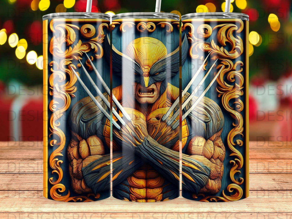 Wolverine with claws extended, front view, in ornate frame.