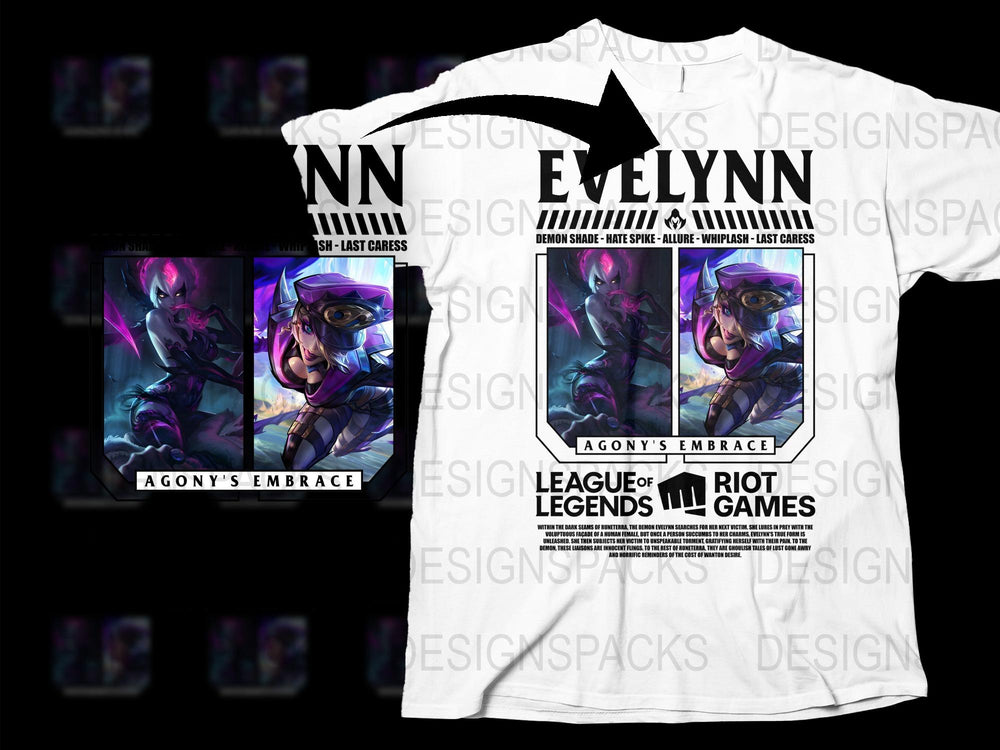 League of Legends Evelynn T-Shirt, Agony's Embrace Graphic Tee, Riot Games Merchandise, Gaming Apparel for Fans