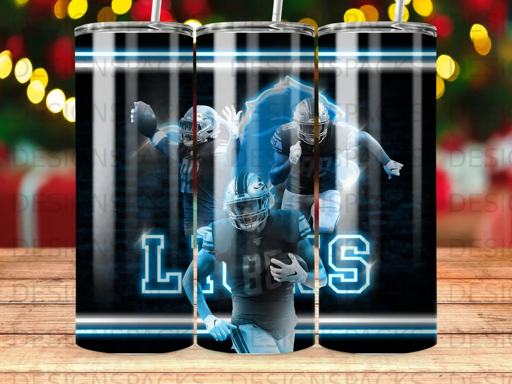 Detroit Lions players on a blue and black background.