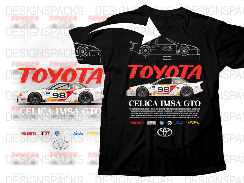 Toyota Celica IMSA GTO Race Car Graphic T-Shirt, Vintage Motorsport Tee, Auto Racing Collector's Item, Unisex Black Shirt